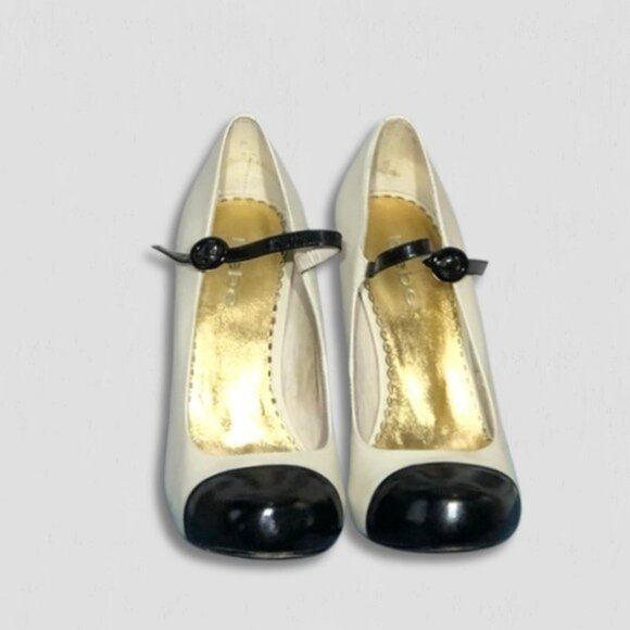 Bebe Mary Jane Style Heels Patent Leather Platform Strap Closure Black/White 7 - Picture 1 of 6
